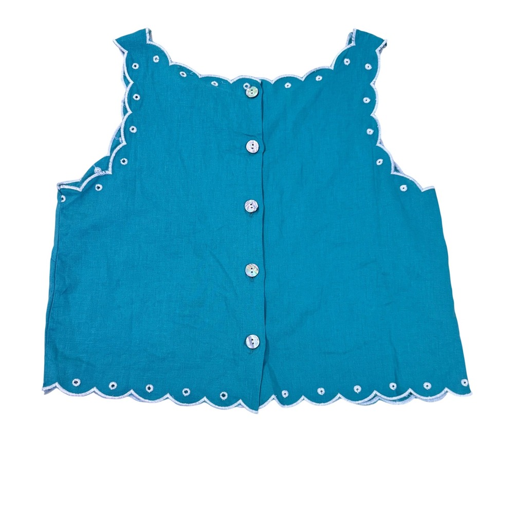 Christian Siriano Women Teal Embroidered Linen Blend Crop Top Size XS - Picture 2 of 8